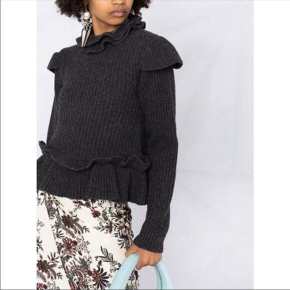 Ganni Phantom Gray Ruffle Open Back Wool Sweater XS NWT - Picture 12 of 12